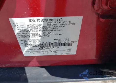 2018 Ford Ecosport Ses from USA, damaged, VIN MAJ6P1CL2JC177754